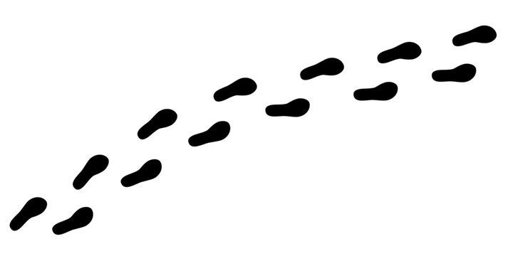 Human step footprints paths. Step by step vector isolated on white background. Trace of foot prints of person in boots. Track from shoe sole prints. Road of human feet.