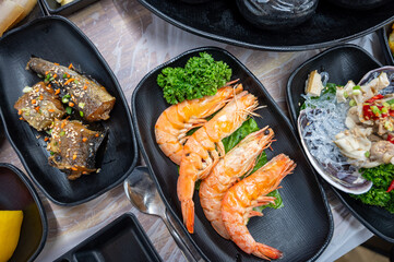 korea Seafood. Cooked shrimp. Ripe prawn