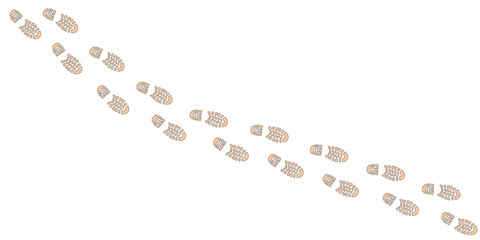 Human step footprints paths. Step by step vector isolated on white background. Trace of foot prints of person in boots. Track from shoe sole prints. Road of human feet.