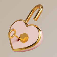 lock and key heart valentine 3d vector