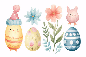 Obraz premium Colourful Watercolour Painted Decorative Easter Egg & Spring Flower