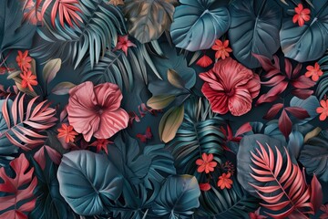 Hand-drawn vintage 3D illustration of exotic foliage, perfect for creating a luxurious tropical ambiance - obrazy, fototapety, plakaty
