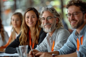 Fototapeta premium multi-generational team of employees sharing knowledge and expertise, fostering a culture of learning and mentorship