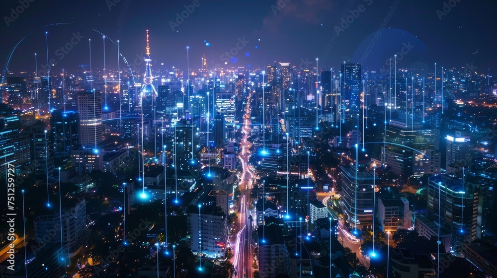 Poster lpwa (low power wide area). smart city and communication network concept. 5g. wireless communication