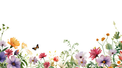 dainty wildflowers as a frame border, isolated with copyspace - obrazy, fototapety, plakaty