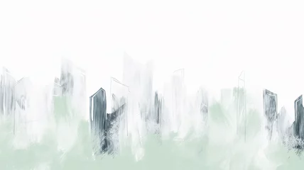 Fotobehang Urban landscape in graphic style on a white background, high-rise buildings in sketch technique © kichigin19