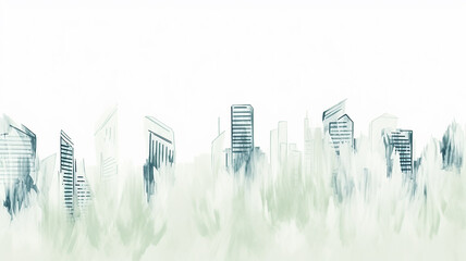 Urban landscape in graphic style on a white background, high-rise buildings in sketch technique - obrazy, fototapety, plakaty