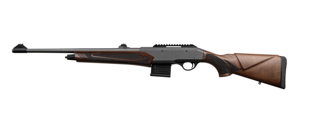Semi-automatic rifled carbine. Hunting rifle with a wooden butt. Isolate on a white back