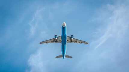 空を飛ぶ飛行機　交通イメージ