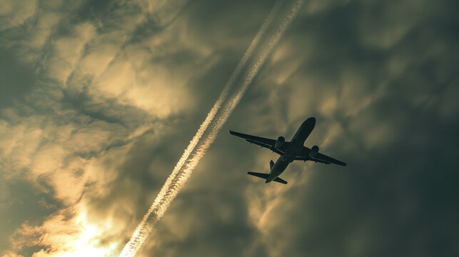 空を飛ぶ飛行機　交通イメージ