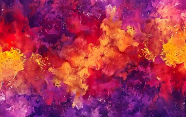 A painting of a colorful, abstract background with a yellow flower in the middle