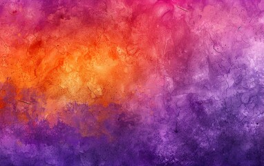 A colorful painting with a purple background and orange and pink splatters
