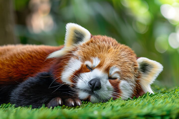 Serene Sleep of a Red Panda in Lush Greenery: Nature Banner - Powered by Adobe