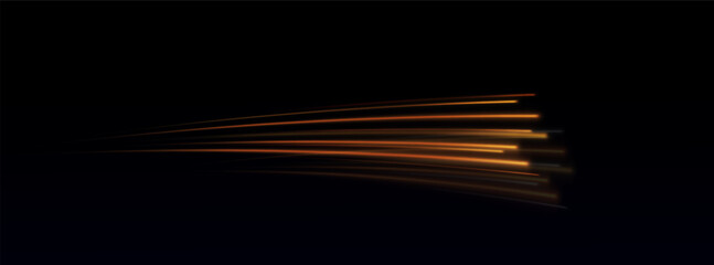 Speed Lines. Background of gold or neon speed light lines. Dynamic lights on a dark background. Concept of high speed gold speed lines. Vector png.	
