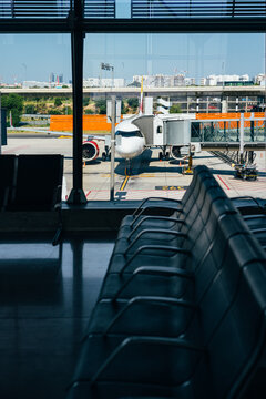 Modern airport in city