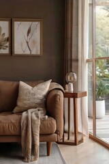 gray color interior room with frame on wall and vase and room d&eacute;cor and cozy furniture 