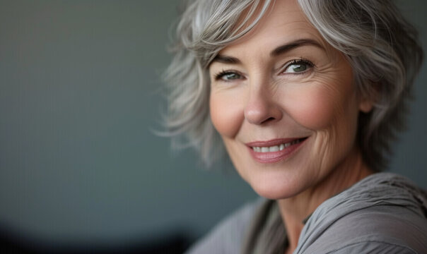 portrait of a beautiful senior woman, 60 years old attractive model, beautiful smiling senior Caucasian female 