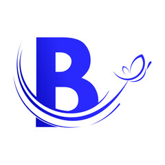 B letter with  butterfly design template illustration