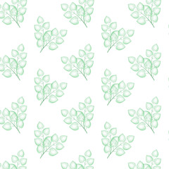 Seamless pattern transparent branches with green leaves. For postcard, card, invitation, poster, banner template lettering typography. Seasons Greetings. Vector illustration