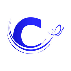 C letter with  butterfly design template illustration