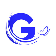 G letter with  butterfly design template illustration