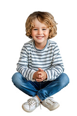 Isolated little child sitting on floor on transparent 