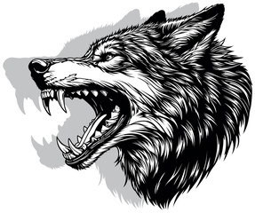 Drawing of a Wolfs Head with its Teeth Bared