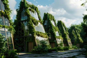 eco city. futuristic future city with many futuristic houses and green spaces. clean ecology. new energy solutions