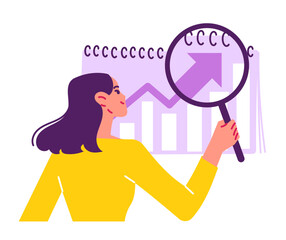 Woman stares intently at the graph and data