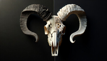 Intriguing Ram Skull with Horns on a Black Background