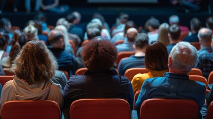 people sitting looking forward, back view