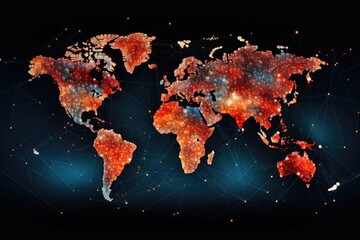 Interconnection of global networks illustrated as a map of the world, Digital world map hologram blue background, Ai generated