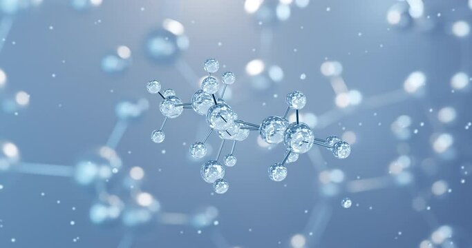 Terpinen-4-ol, rotating 3D model of isomer of terpineol, seamless looped video, molecular structure with selective focus
