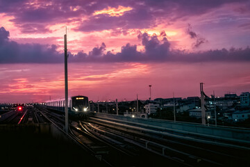 Fototapeta na wymiar railway at sunset in the city