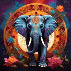 Cosmic Elephant:  Dharma Chakra Art