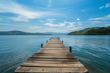 Lakeside Tranquility: Wooden Pier on the Lake, Serene Waterfront, Pier Reflections, Nature's...