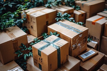 a bunch of moving boxes in a house of all different types and sizes professional photography