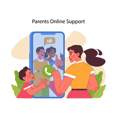 Parents online support concept. Flat vector illustration
