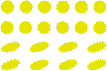 Fototapeta premium Starburst Yellow Sticker Set - collection of special offer sale oval and round shaped sunburst labels and badges. Promo stickers with star edges. Vector.