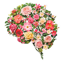 bunch of roses, rose brain shape isolated on transparent