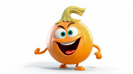 Naklejka premium Onion with a cheerful face 3D on a white background.
