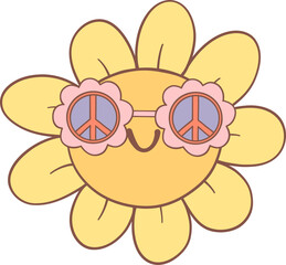 Retro Spring daisy flower groovy cartoon doodle drawing