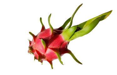 Fresh dragon fruit isolated on a transparent background, detailed view of a vibrant pink and green...