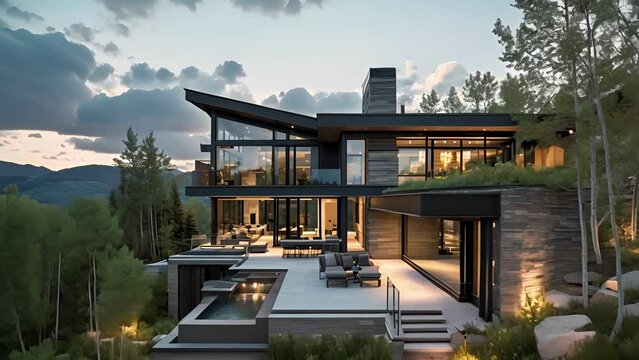 Tucked away in the mountains this modern home exudes a sense of luxury while still embracing its natural surroundings. The combination of sleek architecture rustic materials