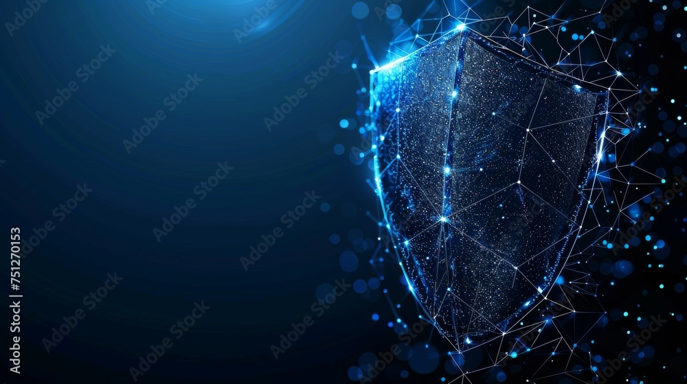 Poster abstract wireframe illustration on dark blue. safety concept with low poly starry sky 3d digital ima