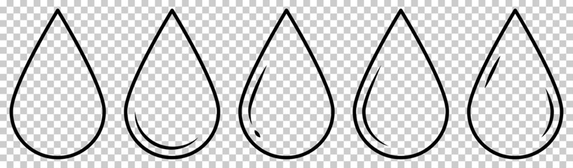 Set of outline water drop icons. Vector illustration isolated on transparent background