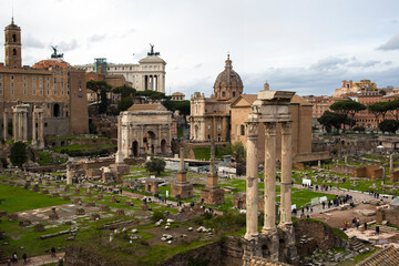 View of the Roman Forum, also known by its Latin name Forum Romanum. It is an archaeological park...