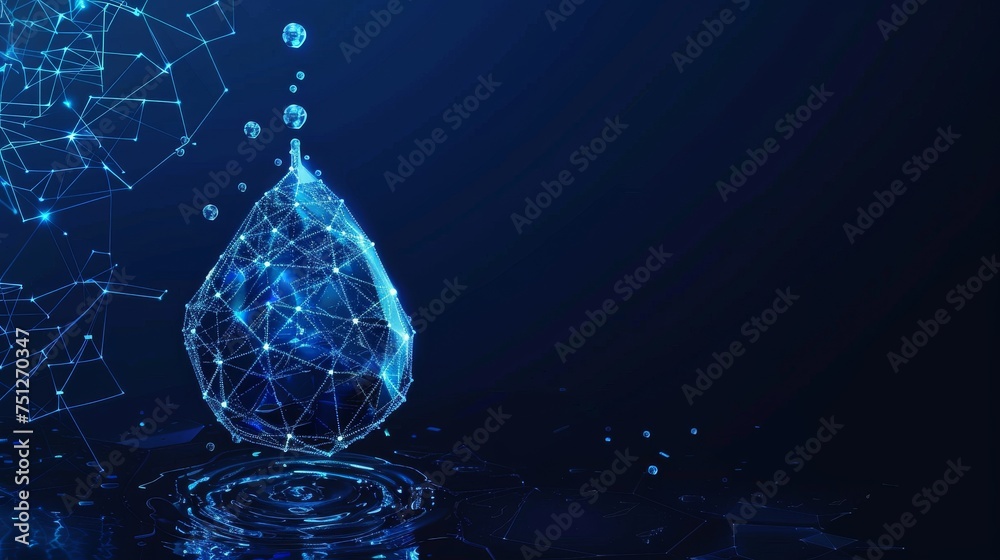 Leinwandbilder Abstract geometric background with wireframe light connection structure. Drop of water falling. Low poly style design. Isolated  illustration. Modern graphical concept.