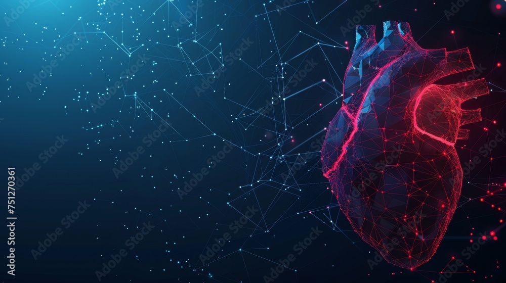 Leinwandbilder world heart day concept. low poly style design. abstract blue geometric background. wireframe light 