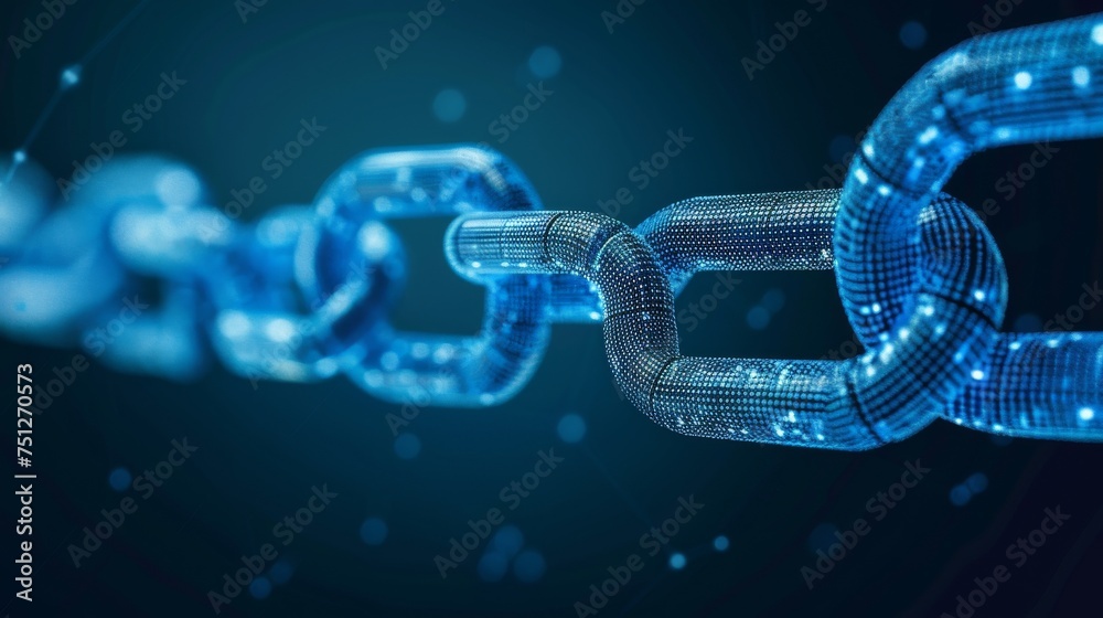 Poster Wireframe abstract  chain element. Blockchain technology, coordination symbol. Communication, safety, internet safety.
